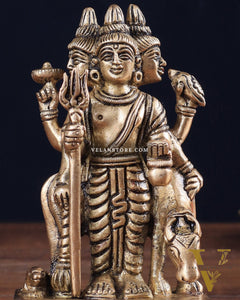 Brass Dattatreya with Dog Idol 4.5"