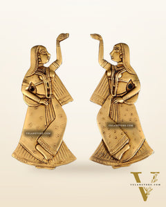 Brass Decorative Dancing Gopi Pair Wall Hanging – Graceful Divine Art 8"
