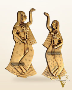 Brass Decorative Dancing Gopi Pair Wall Hanging – Graceful Divine Art 8"