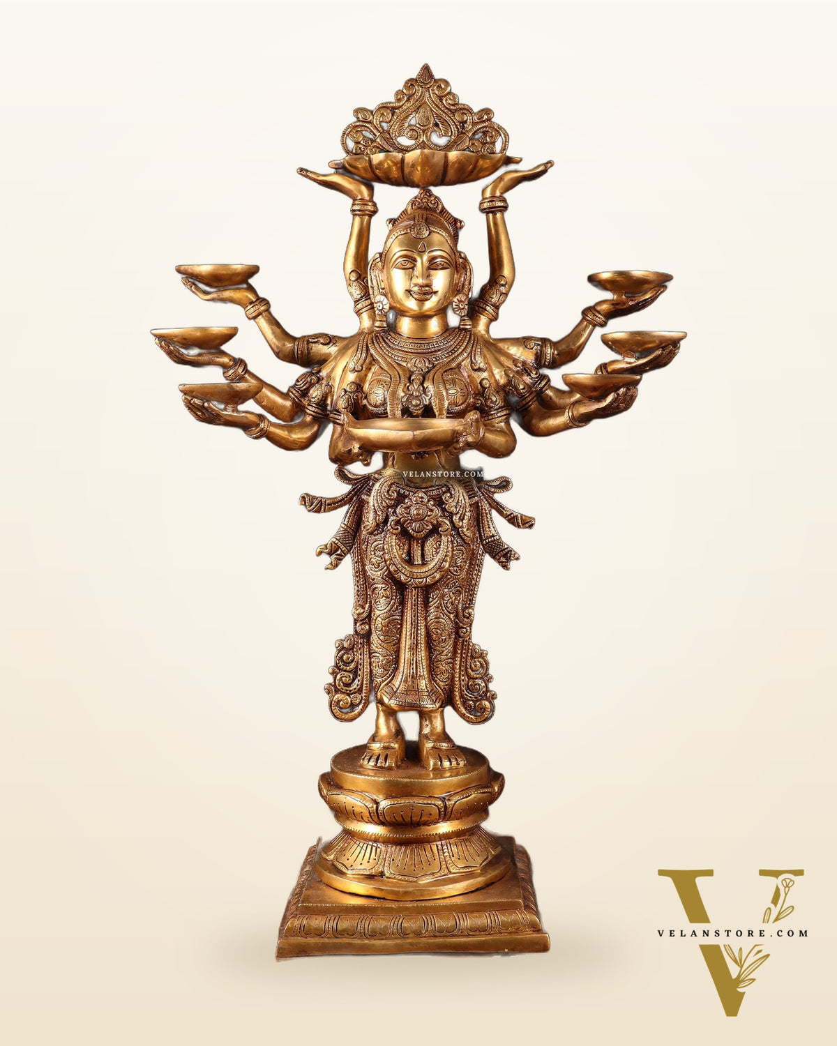 Brass Deep Lady with Ten arms - 27 inch tall