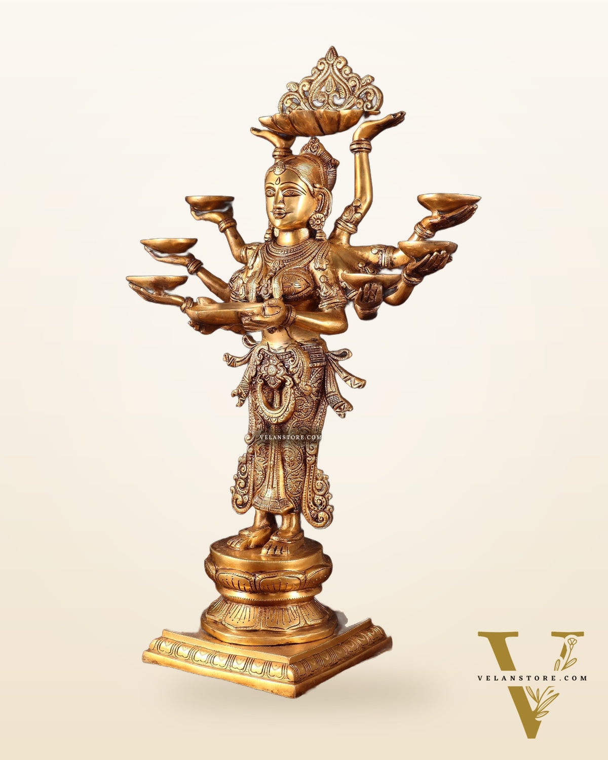 Brass Deep Lady with Ten arms - 27 inch tall