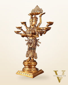 Brass Deep Lady with Ten arms - 27 inch tall