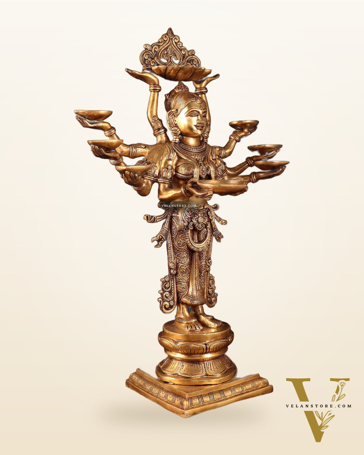 Brass Deep Lady with Ten arms - 27 inch tall