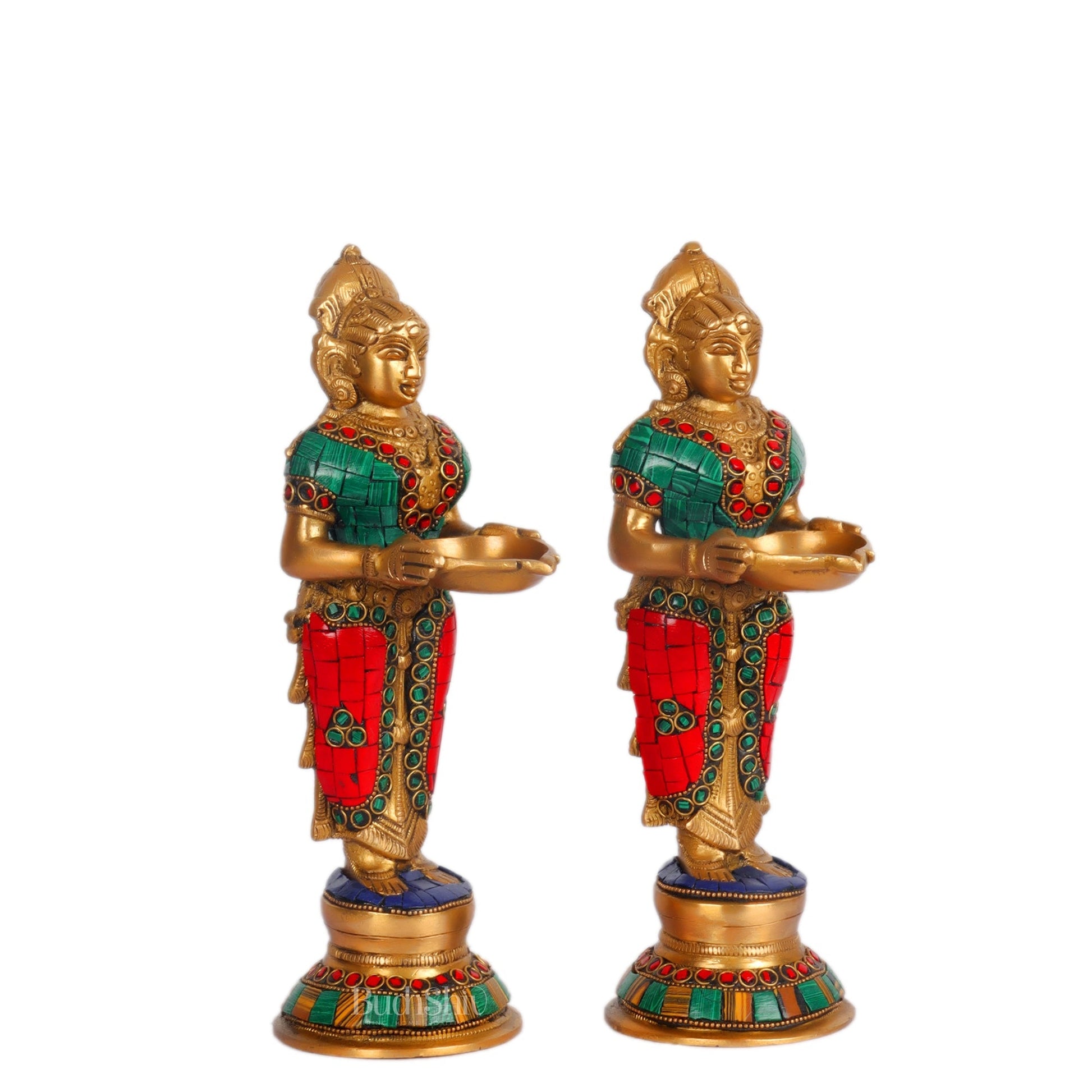 Brass Deep lakshmi/ Brass Deep Lady/ Brass Pavaai vilakku 9" Stonework