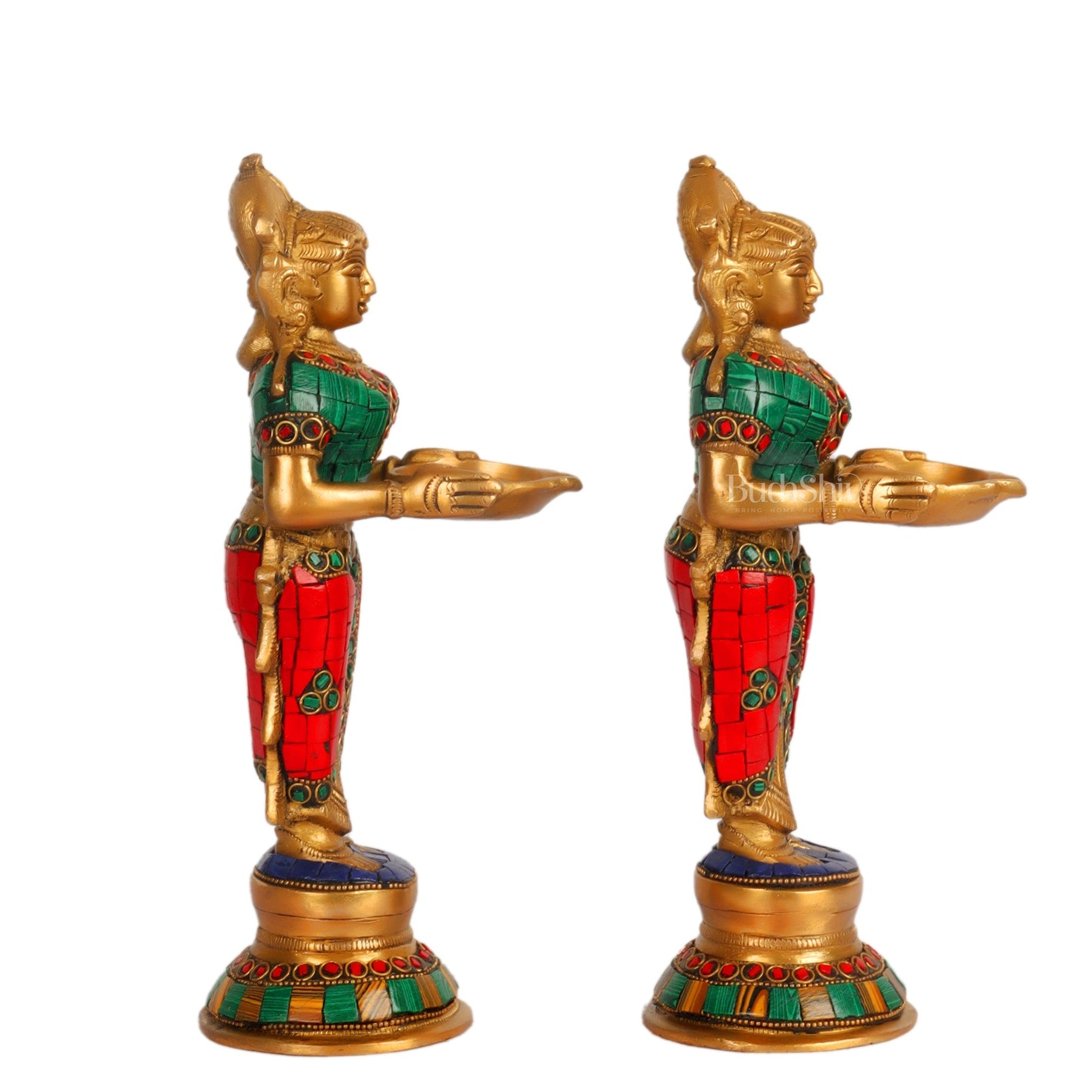 Brass Deep lakshmi/ Brass Deep Lady/ Brass Pavaai vilakku 9" Stonework