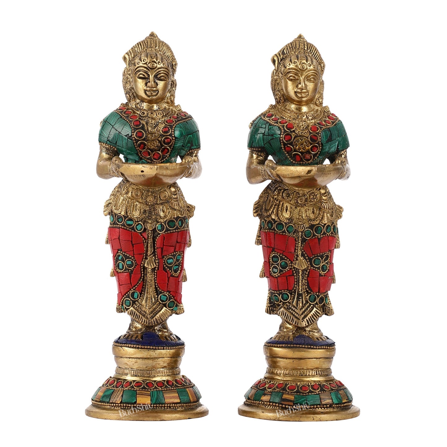 Brass Deep lakshmi/ Brass Deep Lady/ Brass Pavaai vilakku 9" Stonework