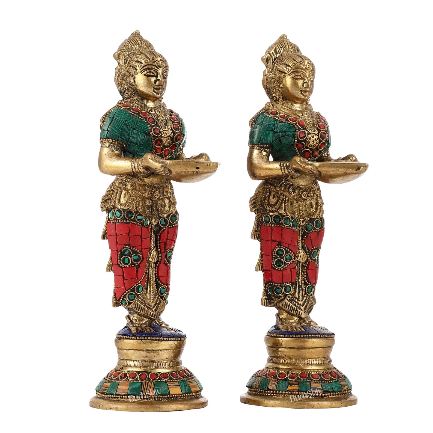 Brass Deep lakshmi/ Brass Deep Lady/ Brass Pavaai vilakku 9" Stonework