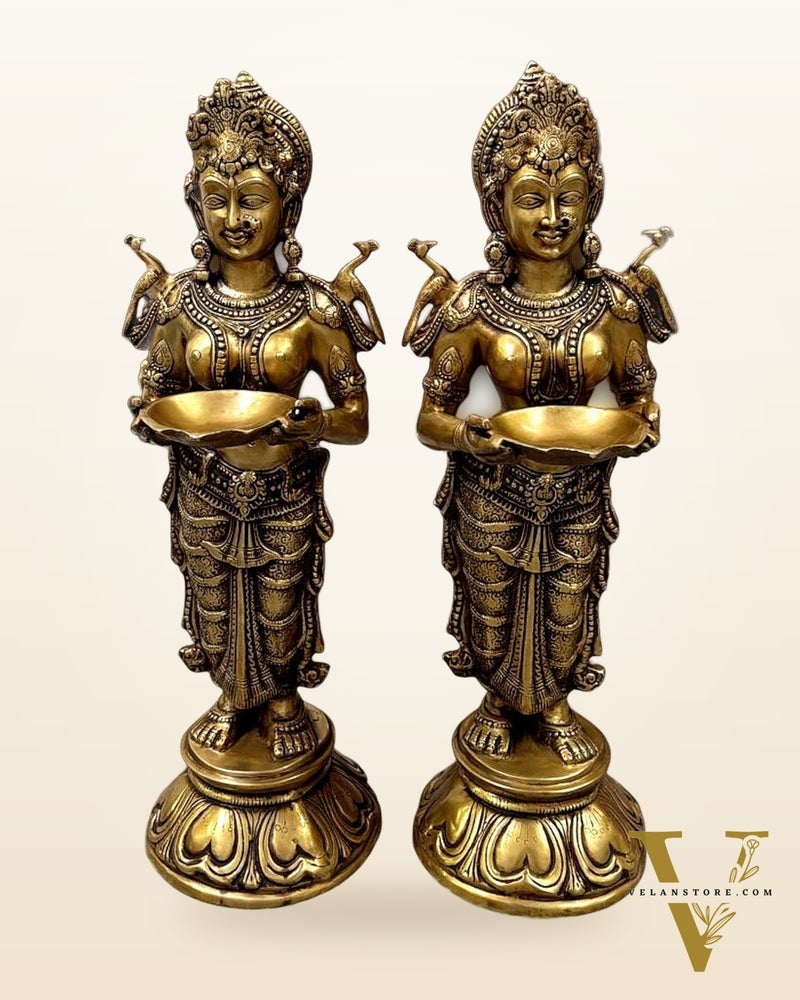 Brass Deep Lakshmi Pavaai Vilakku 30" pair