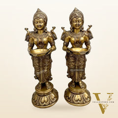 Brass Deep Lakshmi Pavaai Vilakku 30" pair