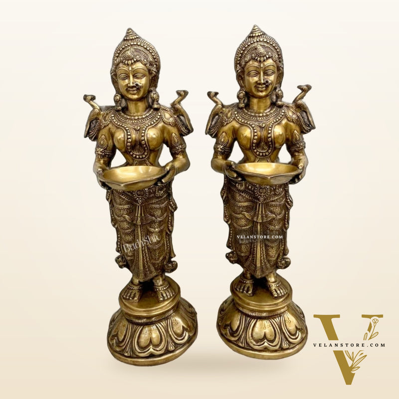 Brass Deep Lakshmi Pavaai Vilakku 30" pair