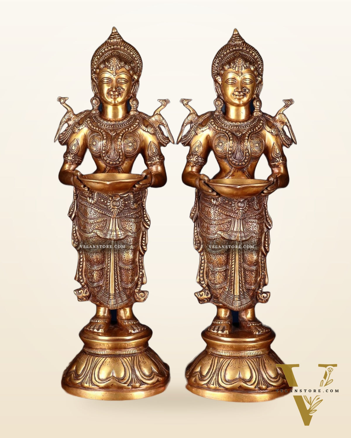 Brass Deep Lakshmi Pavaai Vilakku 30" pair