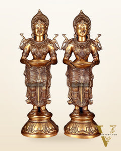 Brass Deep Lakshmi Pavaai Vilakku 30" pair