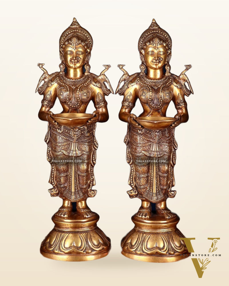 Brass Deep Lakshmi Pavaai Vilakku 30" pair