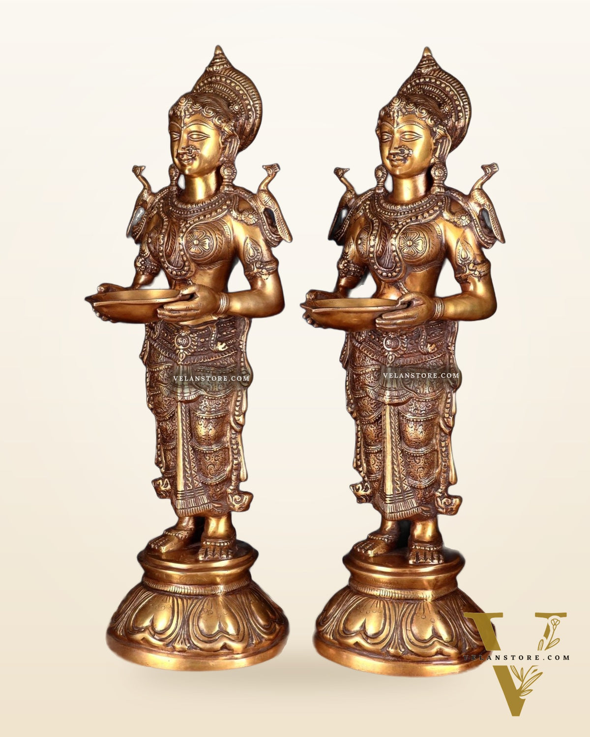 Brass Deep Lakshmi Pavaai Vilakku 30" pair