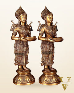 Brass Deep Lakshmi Pavaai Vilakku 30" pair
