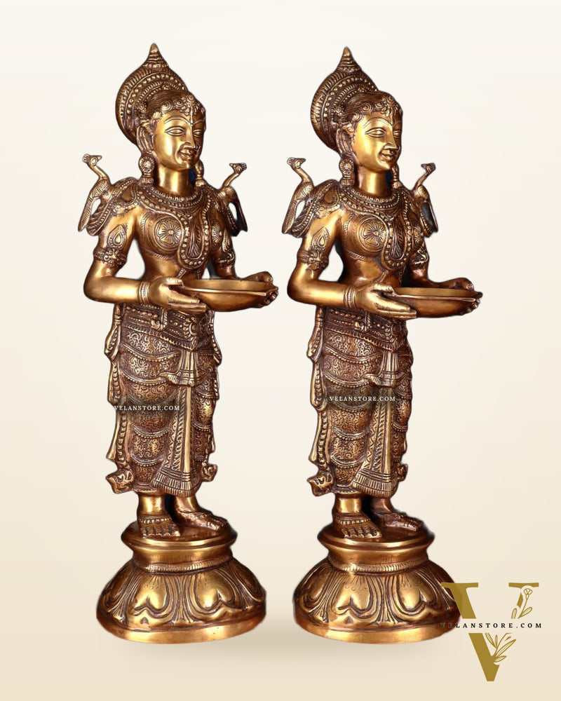 Brass Deep Lakshmi Pavaai Vilakku 30" pair