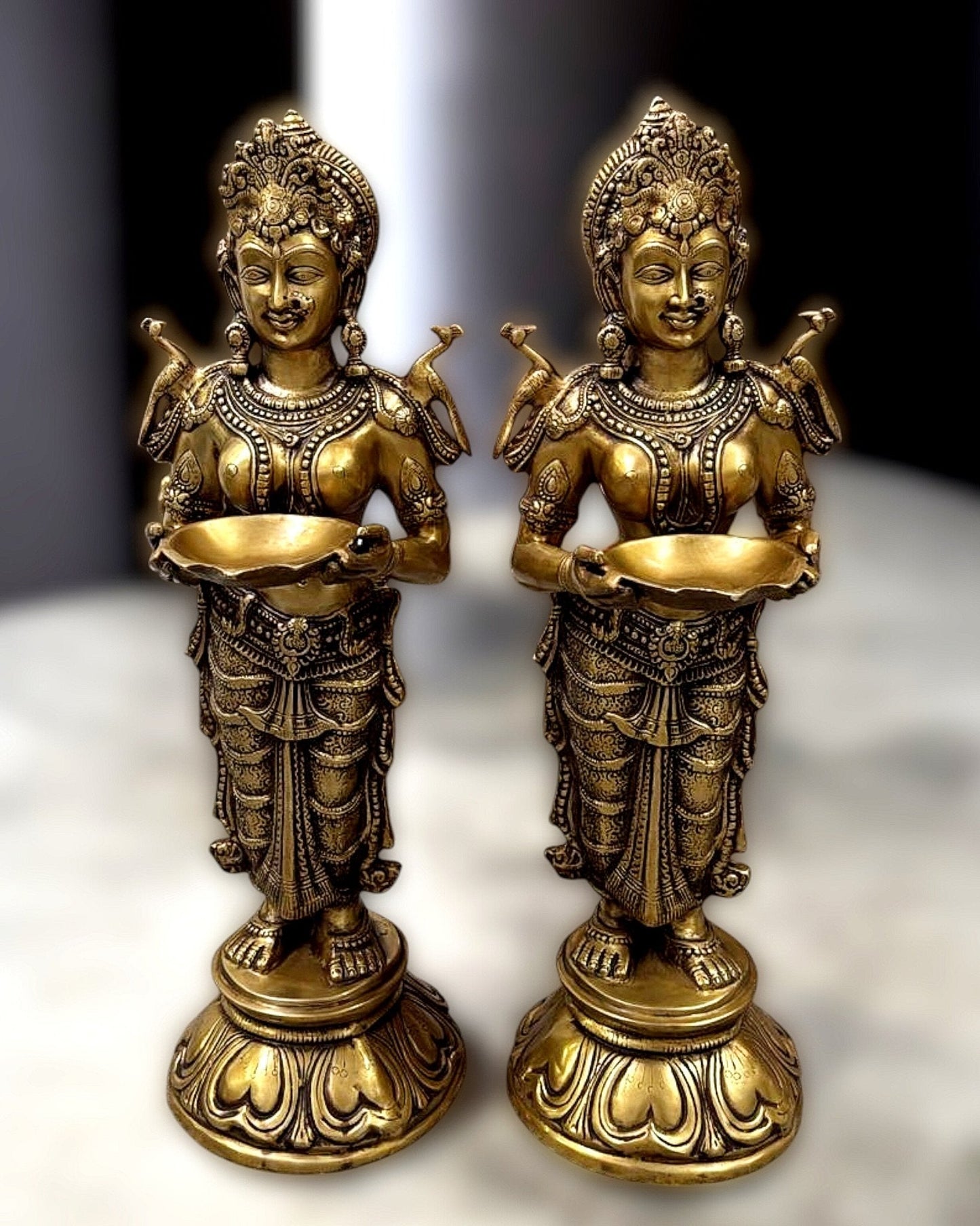 Brass Deep Lakshmi Pavaai Vilakku 30" pair