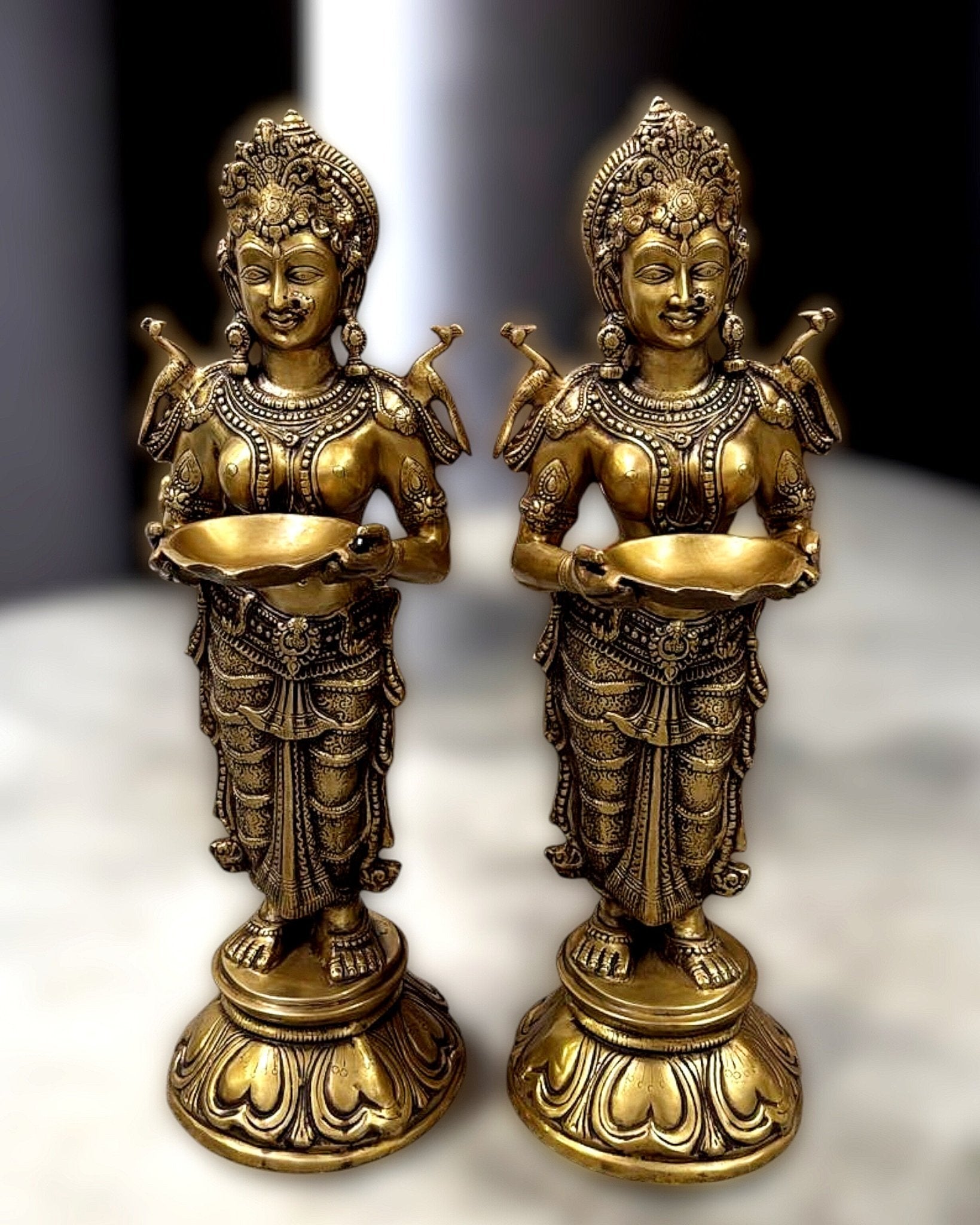 Brass Deep Lakshmi Pavaai Vilakku 30" pair