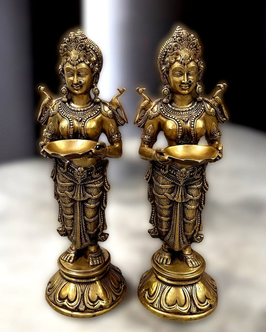 Brass Deep Lakshmi Pavaai Vilakku 30" pair