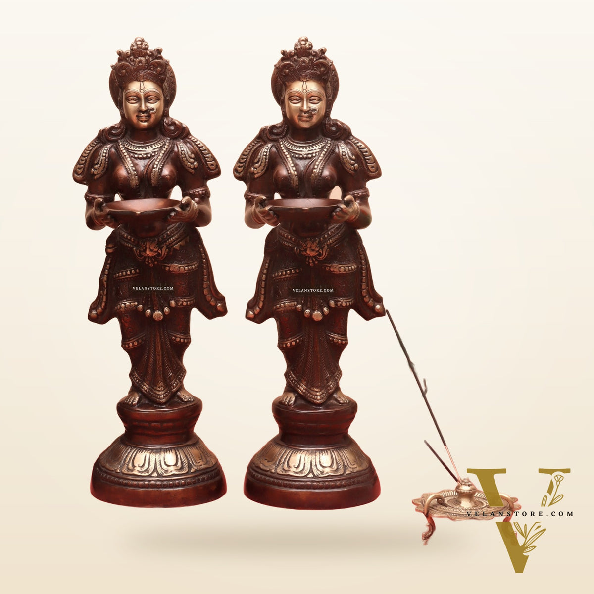 Brass Deep Lakshmi Pavaai Villaku 23 - Brown Gold | Traditional Handcrafted Lamp