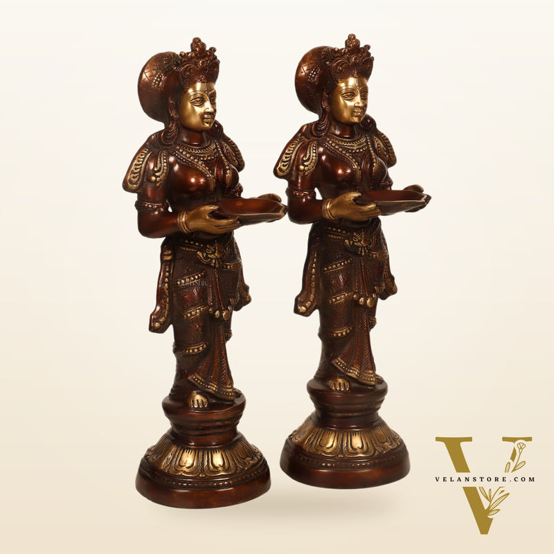 Brass Deep Lakshmi Pavaai Villaku 23 - Brown Gold | Traditional Handcrafted Lamp