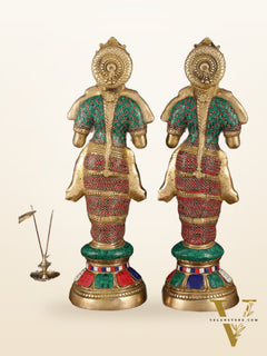 Brass Deep Lakshmi Pavaai Villaku with Intricate Stonework, 23" Height