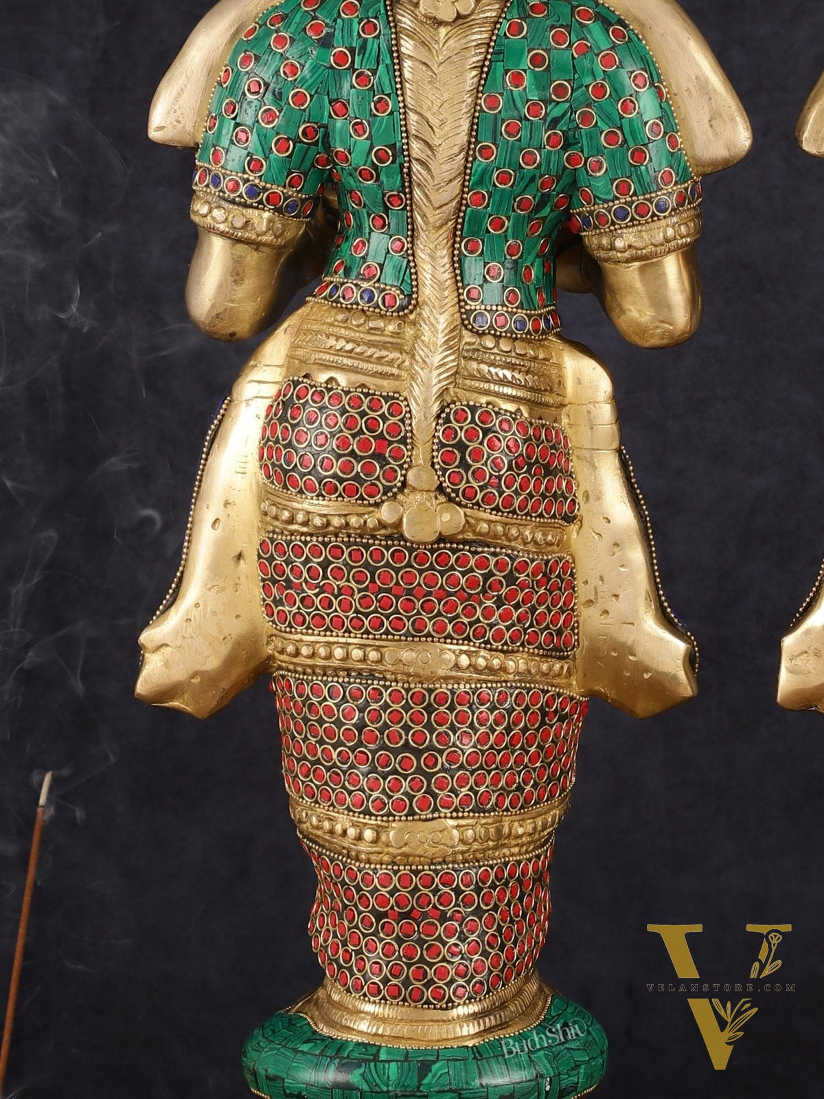 Brass Deep Lakshmi Pavaai Villaku with Intricate Stonework, 23" Height