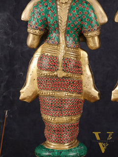 Brass Deep Lakshmi Pavaai Villaku with Intricate Stonework, 23" Height