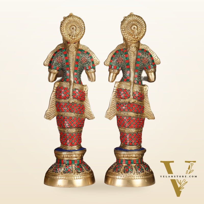 Brass Deep Lakshmi Pavaai Villaku with Stonework - 2 feet 23 inches | Traditional Shine Gold