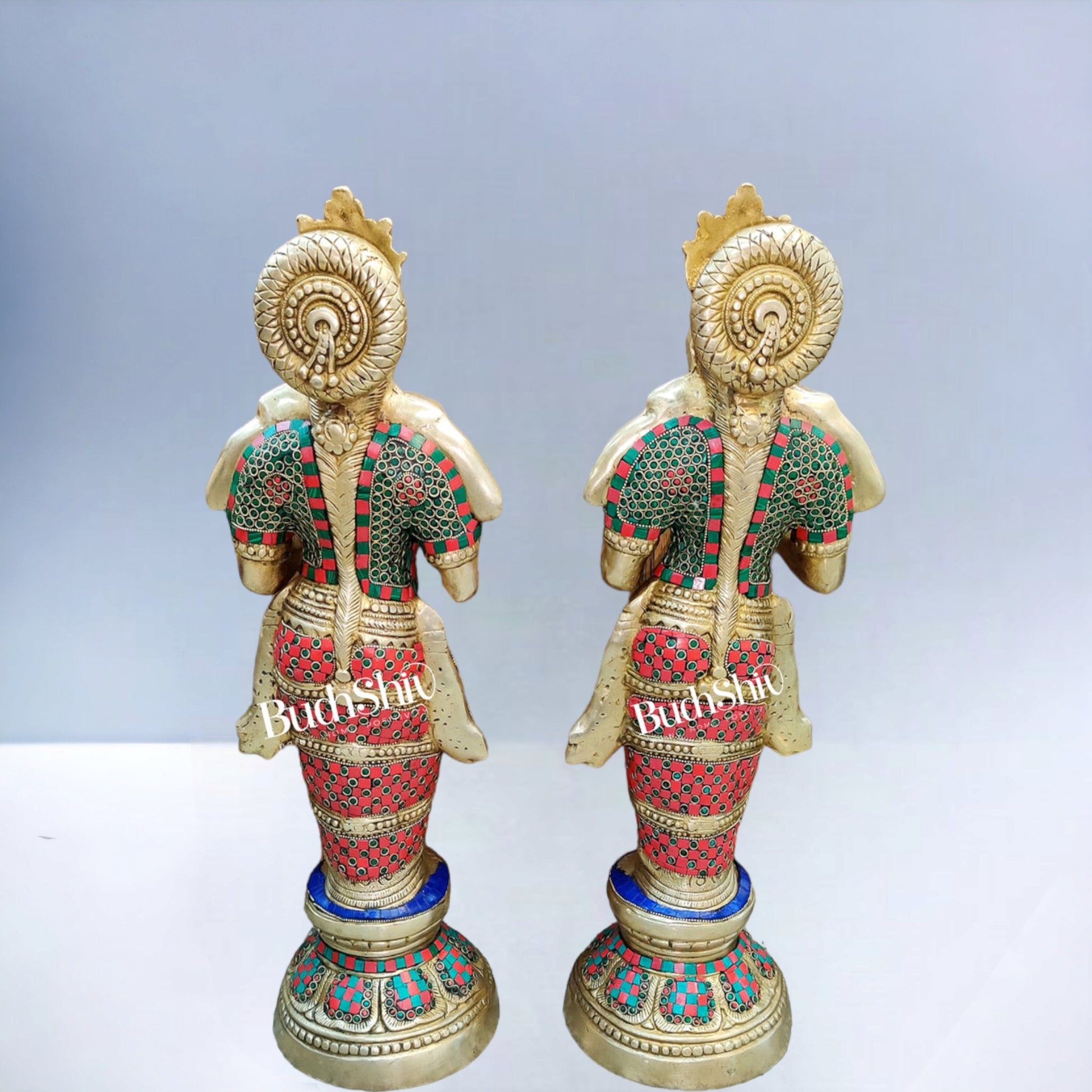 Brass Deep Lakshmi Pavaai Villaku with Stonework - 2 feet 23 inches | Traditional Handcrafted Lamp