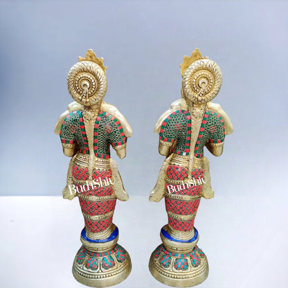 Brass Deep Lakshmi Pavaai Villaku with Stonework - 2 feet 23 inches | Traditional Handcrafted Lamp