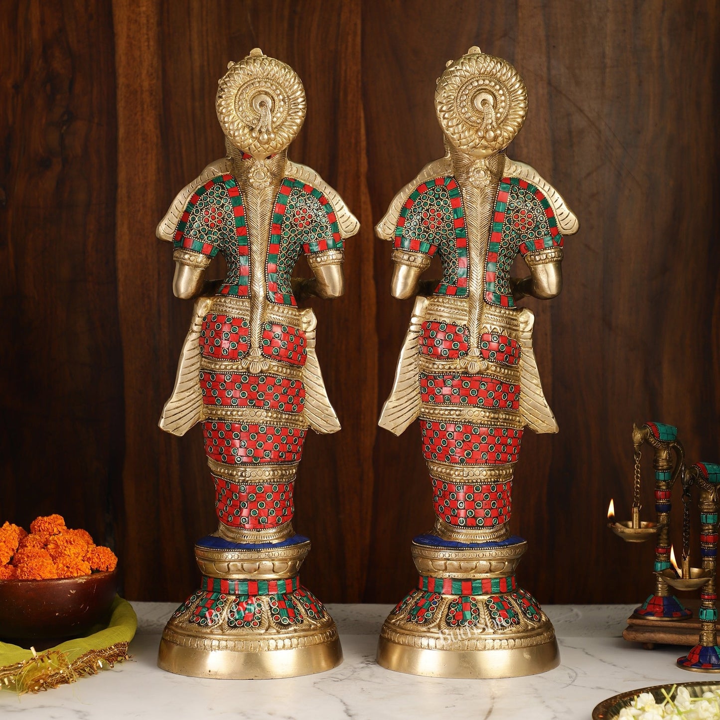 Brass Deep Lakshmi Pavaai Villaku with Stonework - 2 feet 23 inches | Traditional Shine Gold