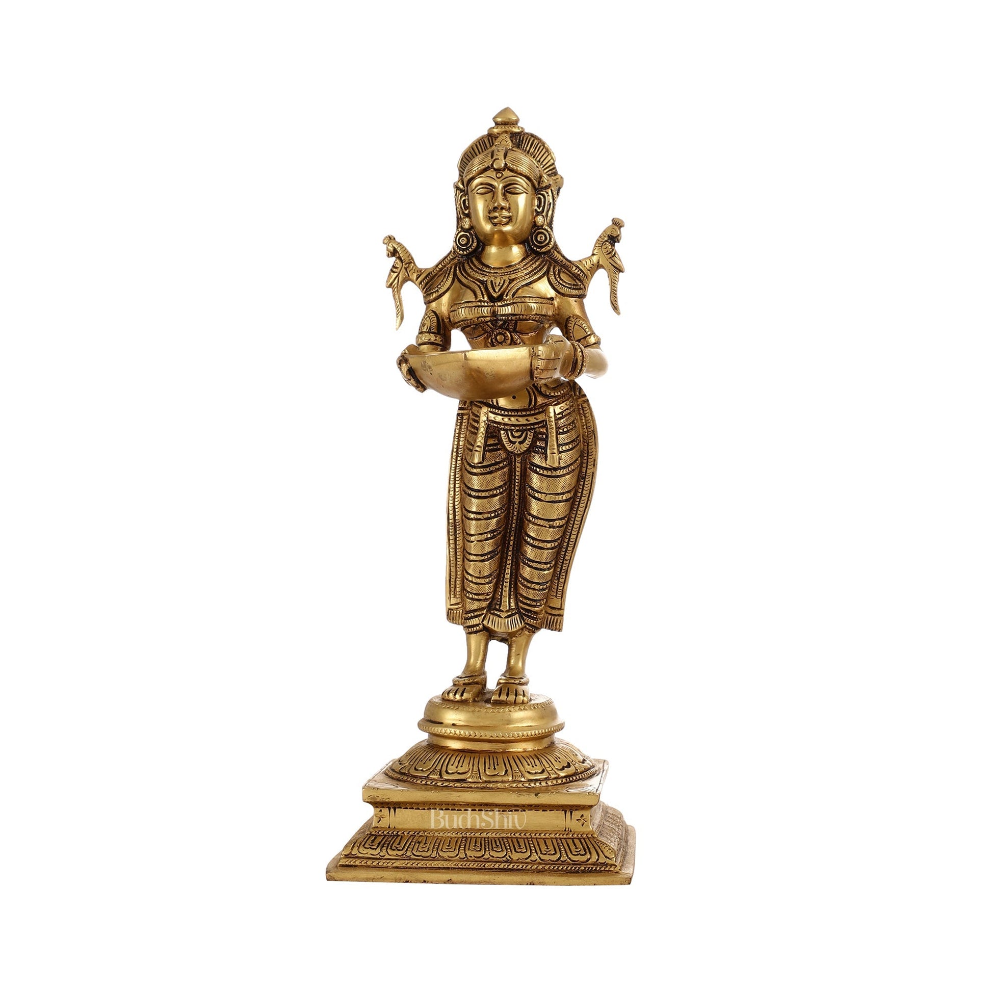 Brass Deep Lakshmi Statue with Diyas | Handcrafted Lady Statue 14"