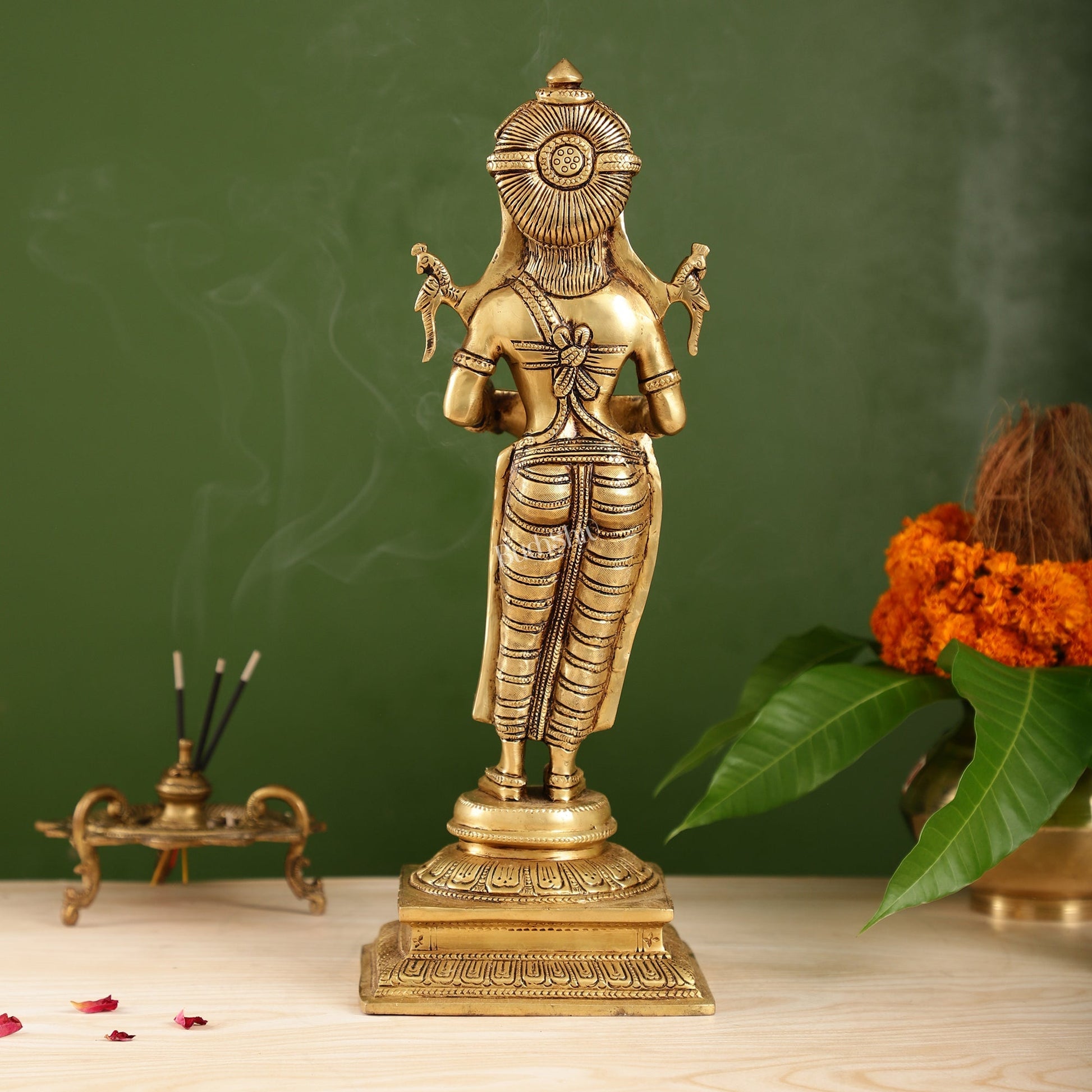 Brass Deep Lakshmi Statue with Diyas | Handcrafted Lady Statue 14"