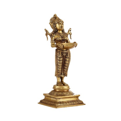 Brass Deep Lakshmi Statue with Diyas | Handcrafted Lady Statue 14"