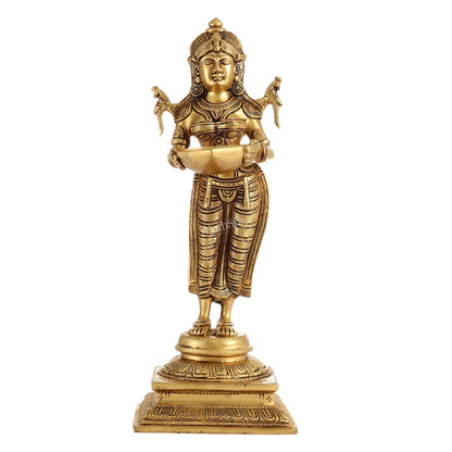 Brass Deep Lakshmi Statue with Diyas | Handcrafted Lady Statue  14"