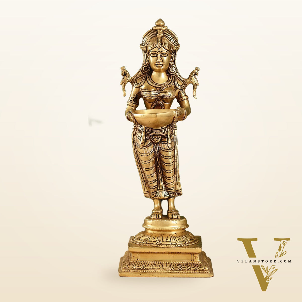 Brass Deep Lakshmi Statue with Diyas | Handcrafted Lady Statue 14"
