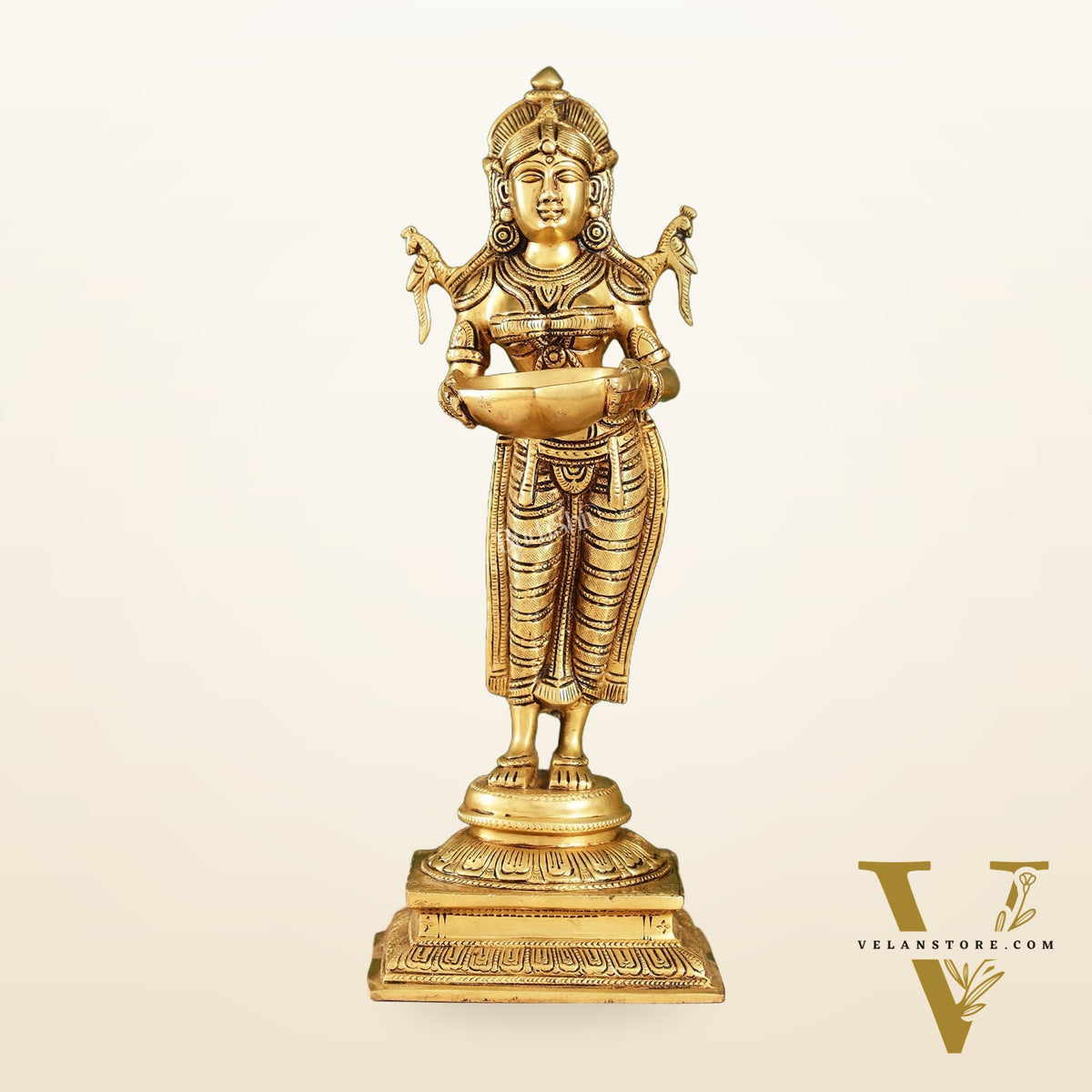 Brass Deep Lakshmi Statue with Diyas | Handcrafted Lady Statue  14"