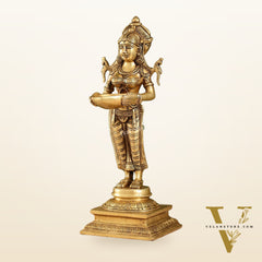 Brass Deep Lakshmi Statue with Diyas | Handcrafted Lady Statue 14"