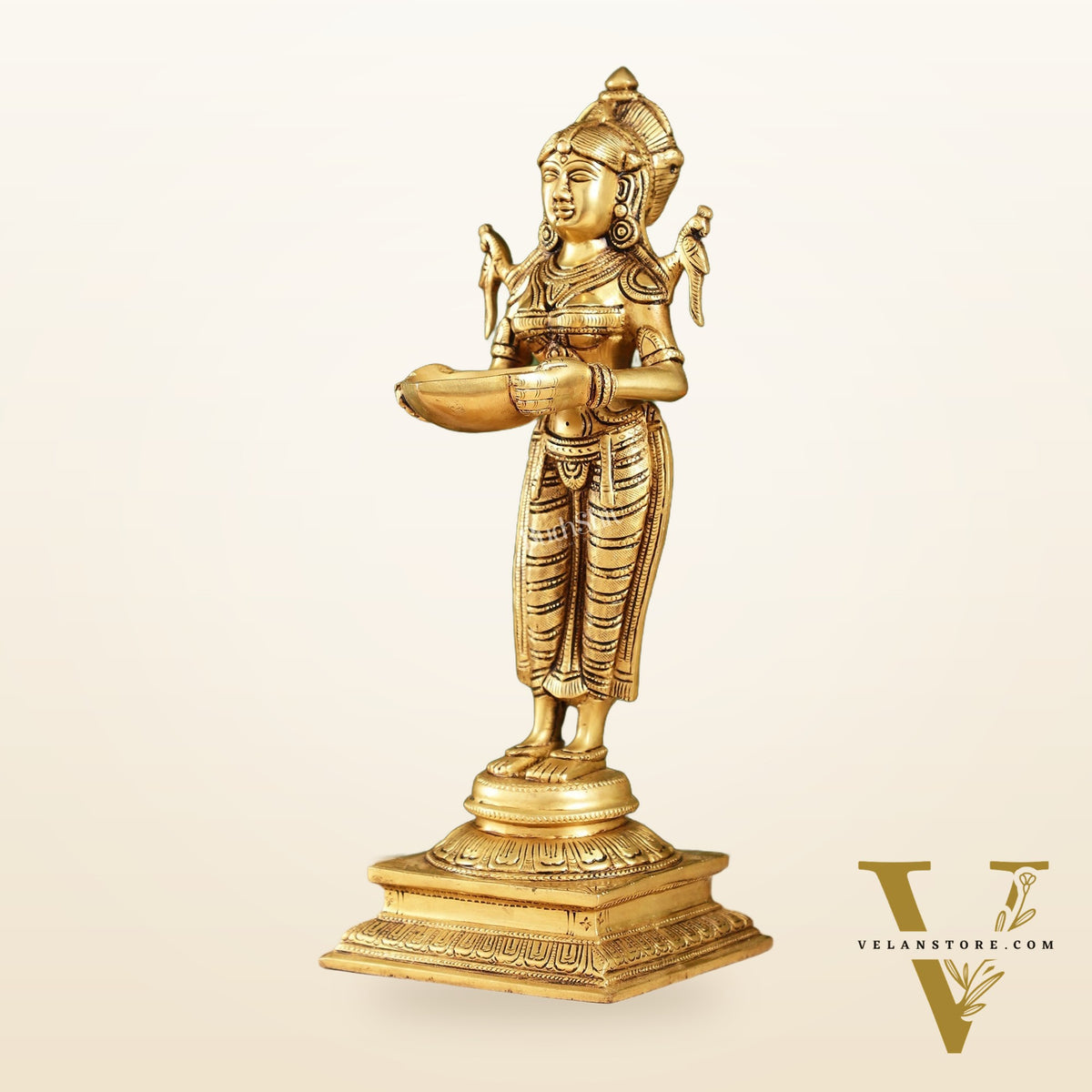 Brass Deep Lakshmi Statue with Diyas | Handcrafted Lady Statue  14"