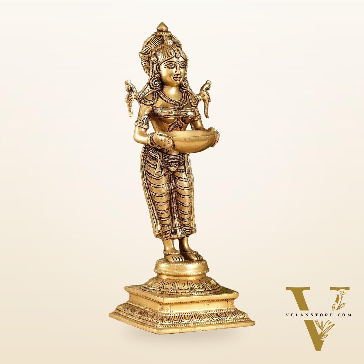 Brass Deep Lakshmi Statue with Diyas | Handcrafted Lady Statue 14"