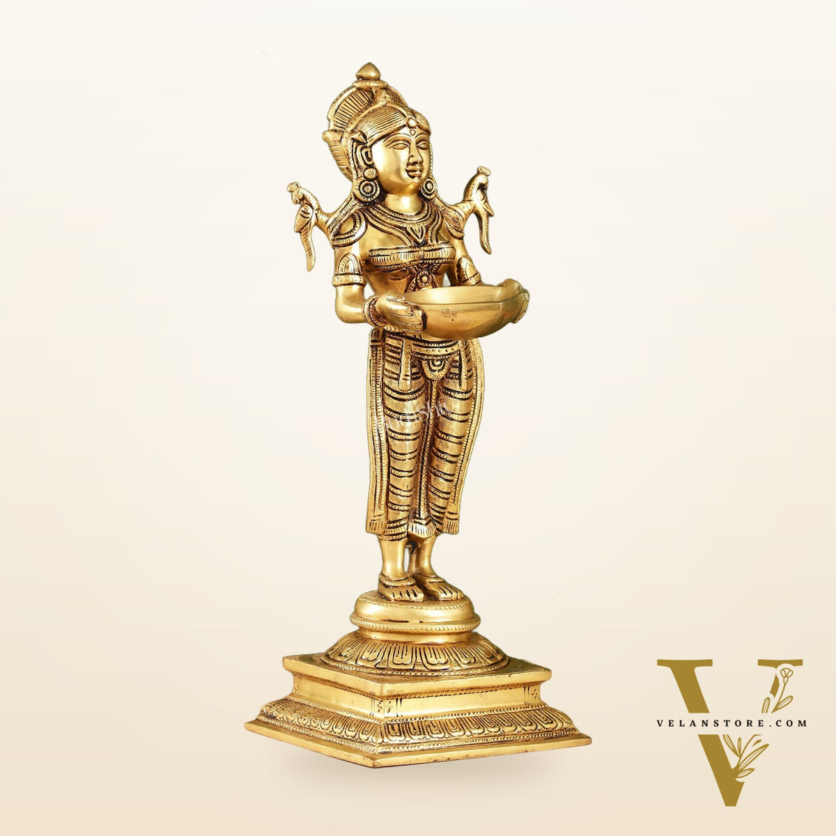 Brass Deep Lakshmi Statue with Diyas | Handcrafted Lady Statue  14"