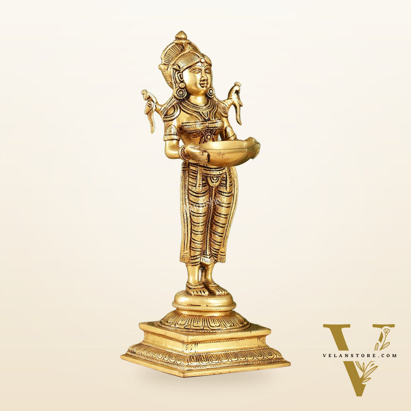 Brass Deep Lakshmi Statue with Diyas | Handcrafted Lady Statue  14"