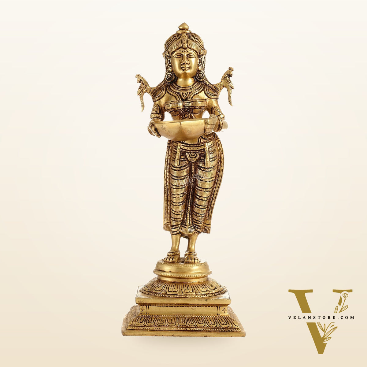 Brass Deep Lakshmi Statue with Diyas | Handcrafted Lady Statue  14"