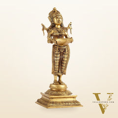 Brass Deep Lakshmi Statue with Diyas | Handcrafted Lady Statue  14"
