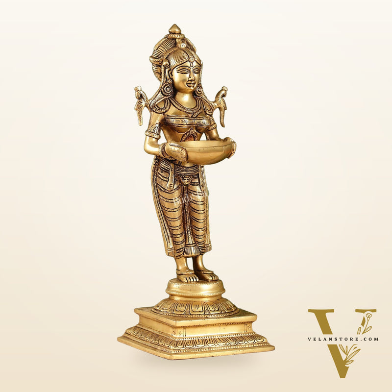Brass Deep Lakshmi Statue with Diyas | Handcrafted Lady Statue 14"