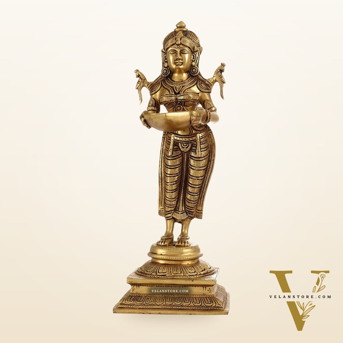 Brass Deep Lakshmi Statue with Diyas | Handcrafted Lady Statue 14"