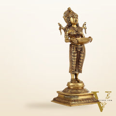 Brass Deep Lakshmi Statue with Diyas | Handcrafted Lady Statue 14"