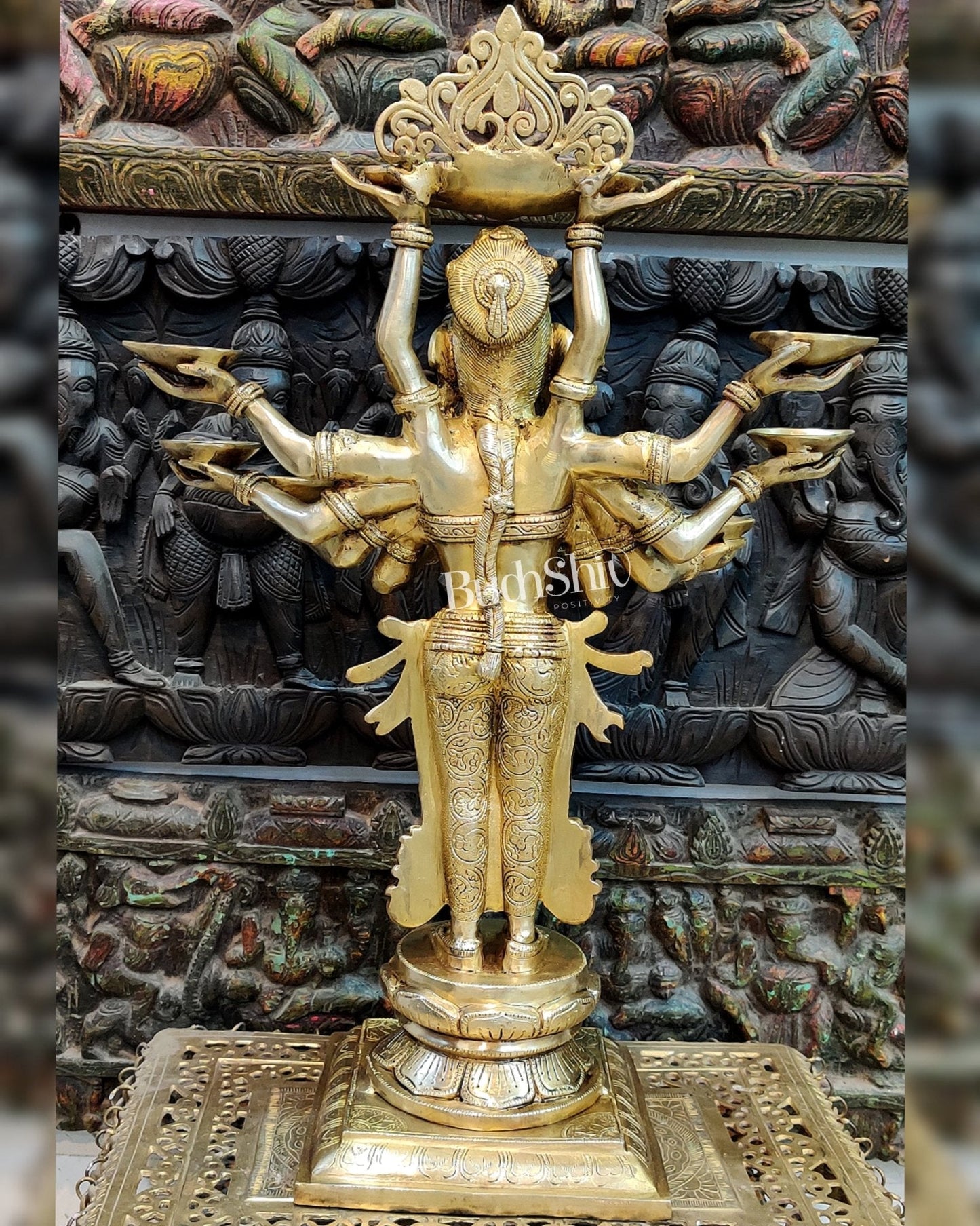 Brass Deep Lakshmi with Ten Hands - 27 inches