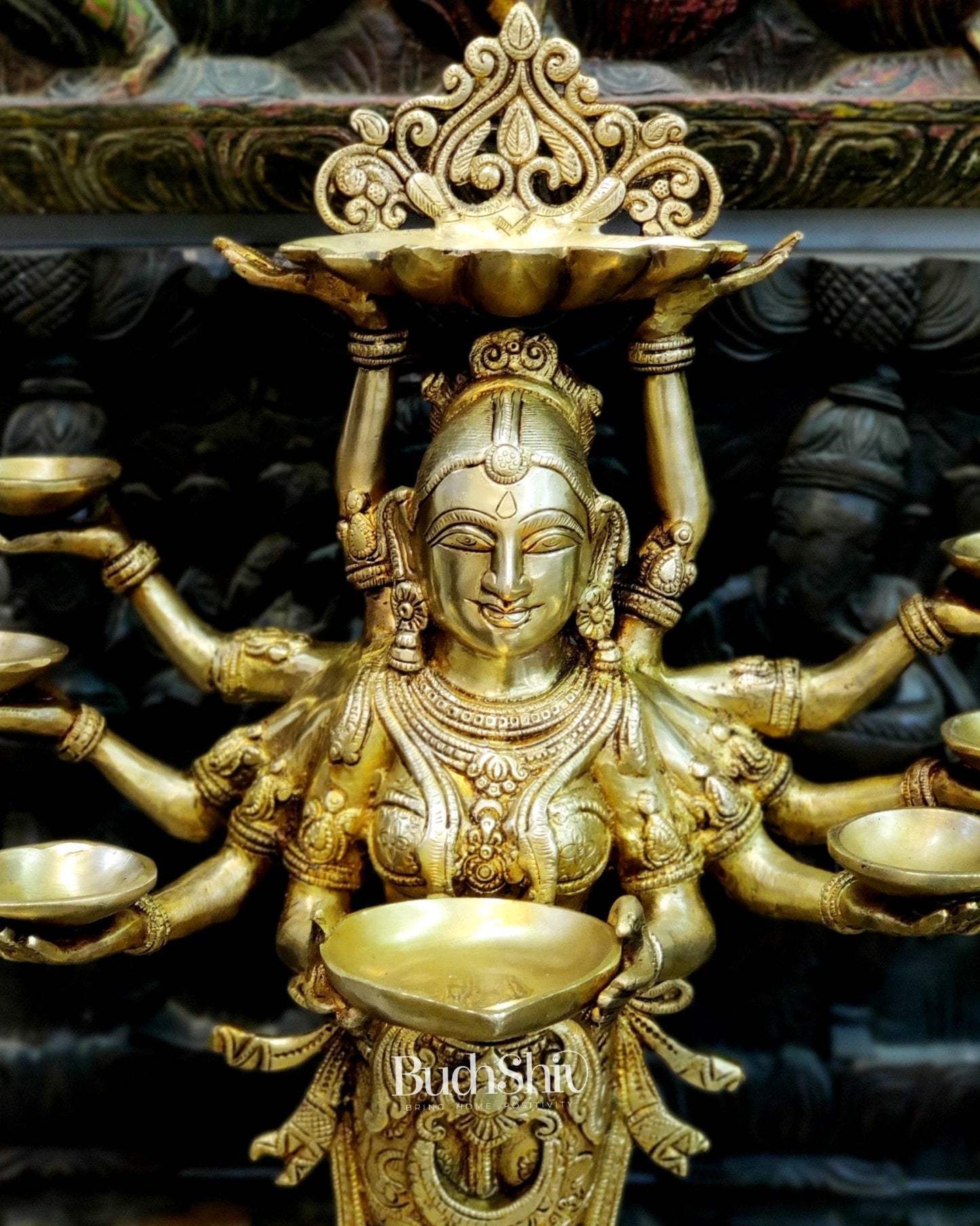 Brass Deep Lakshmi with Ten Hands - 27 inches